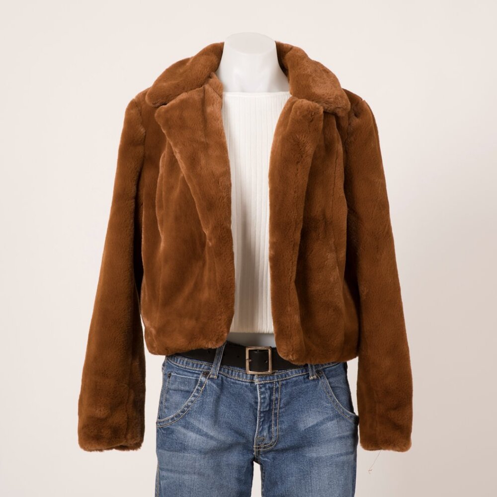 Blank NYC Brown Faux Fur Cropped Jacket